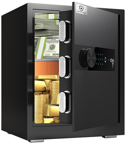 EXTRALINK Elektronischer Tresor Für Zuhause – Safe Mit Touchscreen, Code & Biometrischem Fingerabdruck – Möbeltresor Mit Alarm & Aufbruchschutz, Notschlüssel, Feuerfest & Batteriebetrieb
