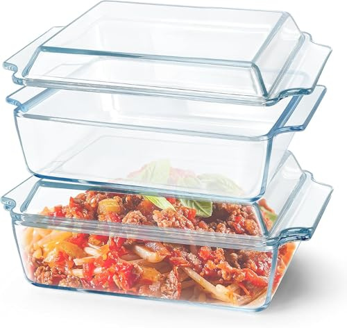 Set di 2 pirofile in vetro con coperchio, rettangolari, 14 x 15,5 cm, adatte al forno, mini pirofila con coperchio (1 l)