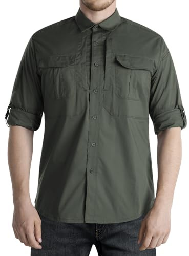 Flyplus Chemise fonctionnelle à manches longues pour homme, protection UV, respirante, boutonnée, pour le sport, les loisirs, la pêche