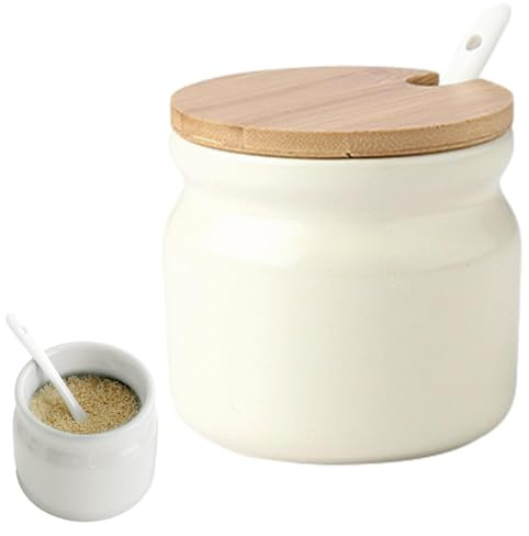 Azucarero con cuchara, 300 ml, olla de cerámica con tapa y cuchara, tarros de azúcar, especias, recipiente para cocina, casa, café, bar, azucarero, contenedor de azúcar moderno, contenedor de azúcar