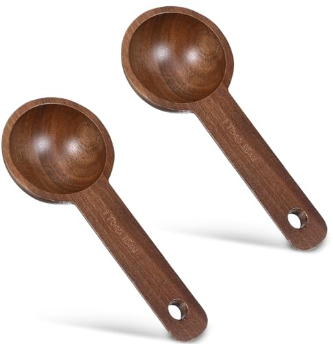 2 Pcs Wooden Tablespoon Measuring Spoon for Jars,Walnut Wooden Coffee Scoop, Handmade Tablespoon Measuring Spoons, 1 Tbsp Wood Measure Spoons for Beans