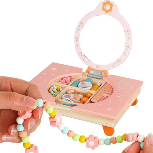 Lpoppcx Tocador De Juguete,Mesa De Maquillaje De Madera con Espejo - Juego De Imitación para Niños con Peine Y Cosméticos | para Fiestas Cumpleaños Navidad Casa Y Estudio De Belleza