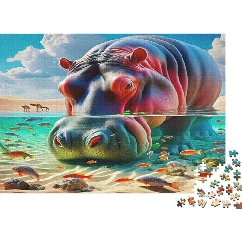 Puzzle Hipopótamo Monito con Flor 1000 Piezas 38x26cm en Papel Reciclado para Adultos Prado de Margaritas Imposible Difícil Desafiante Juego en Familia Actividad en Casa Regalo Divertido