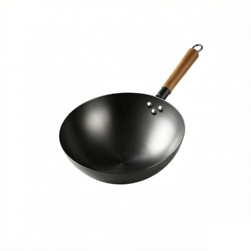 Raffinerad järnwok – hushållsnitrerad wok (beläggningsfri, inga kryddor krävs, gasspiskompatibel, rund botten)(30x10cm)