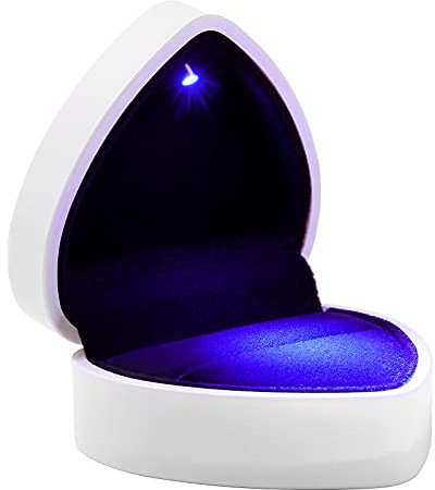 VOSAREA Weiß Verlobungsring Box mit Licht - Herzform Ringschatulle Hochzeit Verlobung LED Ring Box - Samt Geschenkbox Ring Herz Ringschachtel für Wedding Verlobungsring Proposal