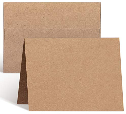 Ohuhu Blank Brown Kraft Cards and Envelopes 100 Pack - 5 x 7 Folded Cardstock Paper and A7 Envelopes for DIY Greeting Cards Wedding Birthday Invitations Baby Shower Thank You Cards and All Occasions