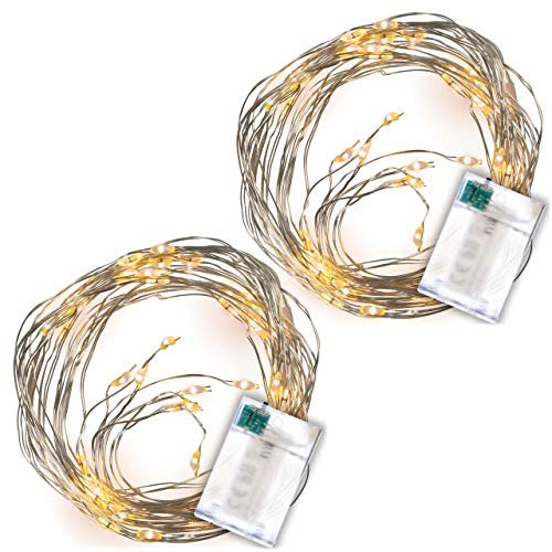 Nipach GmbH Lichterregen – 2er Set je 64 LED warm weiß 8 silberne Drähte mit je 8 LED Batterie Timer Lichterkette Weihnachtsdeko Lichterbündel Xmas-Deko