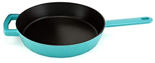 HearthStone Cookware - Diamond Enamelled cast Iron Frying pan, Turquoise, 24 cm. for All Surfaces, Including Induction and Oven.