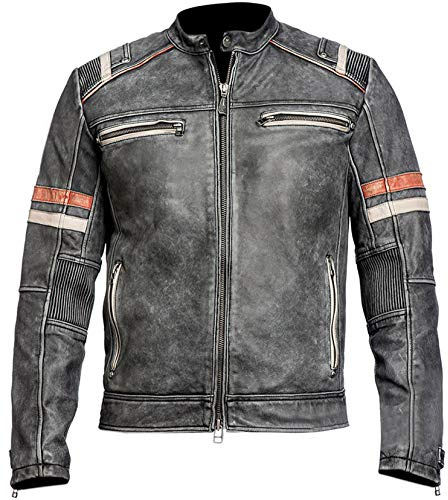 EU Fashions Herr vintage motorcykel kafé racer retro 2 moto-sliten läderjacka
