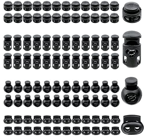 100 morsetti a molla a doppio foro singolo, 4 stili, fermacorda, rotondi, in plastica, per campeggio, escursioni, sport, zaini, nero, bianco, L