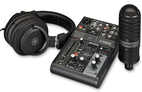 Yamaha AG03MK2 All-in-One Live-Streaming-Paket – Mit 3-Kanal-Mischpult, Kondensatormikrofon und Kopfhörer – Für Windows, Mac, iOS und Android – In Schwarz