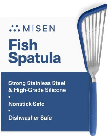 Misen Fish Silicone Spatula - Slotted Turner for Cooking - Perfect for Frying - Heat Resistant - Dishwasher Safe -1mm Thick Flexible Flipper - Soft Silicone Grip Handle for Easy Use