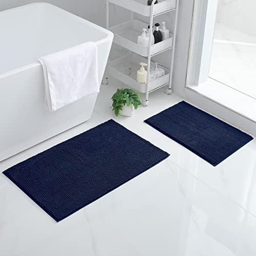 Homaxy Chenille Badezimmerteppich Set 2 teilig rutschfeste Badematte Set Weich Saugfähige Badteppich Waschbar Badvorleger - 40x60 cm+50x80 cm, Marineblau