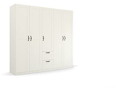 Rauch Möbel Cottage by Quadra Spin Schrank Drehtürenschrank, Landhausstil, Weiß, 5-trg., inkl. 3 Kleiderstangen, 5 Einlegeböden, 2 Schubladen, BxHxT 226x210x54 cm