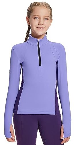 baleaf Girls Long Sleeve Shirts Fleece Jacket Fall Half Zip Pullover Kids Sweatshirts Thermal Coat Ice Skating Purple L