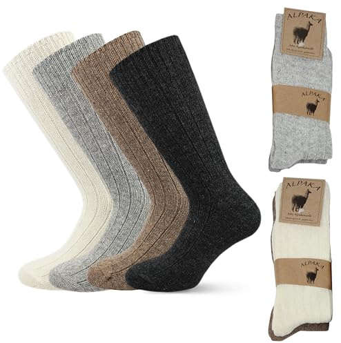 Leedya 4 Paia di Calze Invernali Unisex in Lana di Alpaca, Made in Italy - Set 4 Calzini Caldi da Uomo e Donna in Morbido Misto Alpaka - Lavabili in Lavatrice (39/42, 4 Calze In Alpaka)