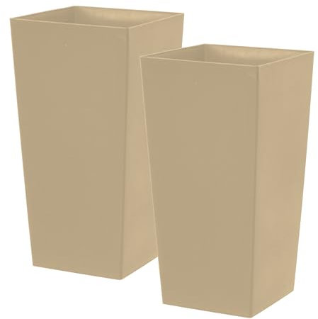 simpa 27L Large Square Milano Grande Planter Pot - TAUPE Set of 2 Pots - 51cm (H) x 26.5cm (W) x 26.5cm (D)