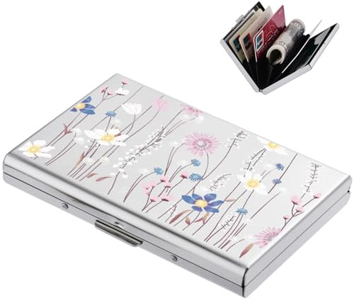 BONSYL® Credit Card Holder, RFID Blocking Slim Metal Credit Card Wallet, with 6 Card Slots, for Women and Men.(6 Slots/Silver/Flower)