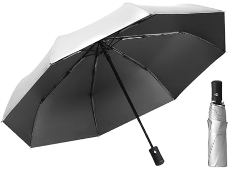 ThreeH Parapluie à ouverture et fermeture automatiques pour la pluie et la protection contre les UV avec revêtement argenté pour hommes et femmes,Noir