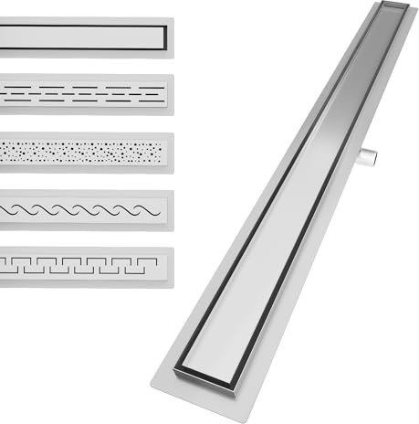 Aquamarin® Duschrinne - 60 cm, Komplettset, mit Siphon, Haken, verstellbare Füße, aus Edelstahl, Gebürstet, Befliesbar, Flach - Duschablauf Linear, Bodenablauf, Ablaufrinne, Duschabfluss, Ablauf