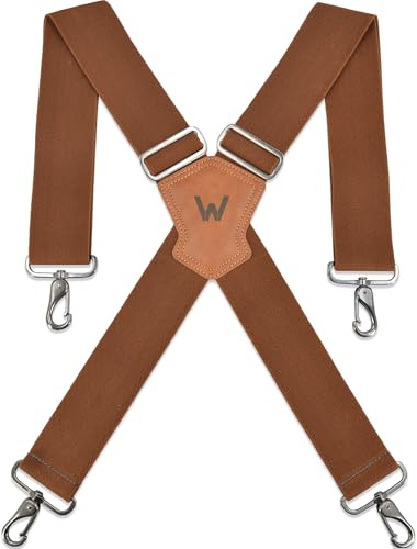 WELKINLAND 2-Wide Elastic Brown suspenders, Work suspenders for men, 2 Inch Suspenders for men, Mens suspenders for jeans, Brown suspender for mens, Suspender for mens heavy duty