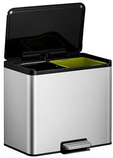 EKO Cubo de Basura 2 Compartimentos 15L + 15L Esencial, Cubo De Basura Reciclaje Acero Inoxidable, Ideal para Cocina, con Pedal y Cierre Suave Cubos De Basura De Reciclaje