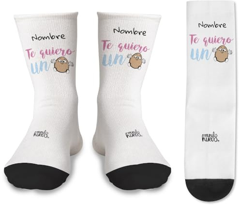 mundohuevo Par de Calcetines + 1 calcetín de regalo por el que se pierde en la lavadora | Enamorados | Nombre… te quiero un huevo | Personalizado con nombre o texto | Tacto algodón | Talla única.