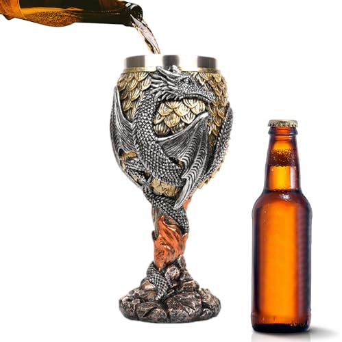 Bicchiere Da Vino Drago - Calice Medievale Con Draghi In Acciaio Inossidabile, Coppa Da Vino Artistica | Calice Da Creativo Multiuso Per Bere Quotidiano, Bicchiere Decorativo Stile Fantasy, Calic