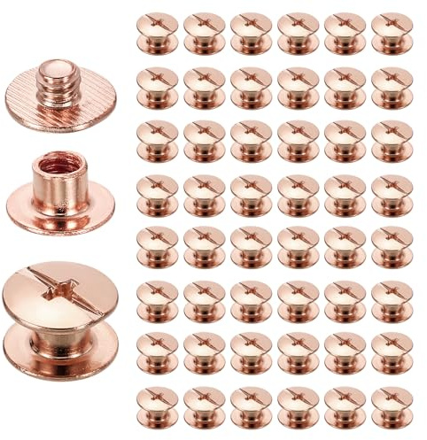 sourcing map Lot de 50 vis Chicago M5 x 4 mm 6 mm de long en métal Phillips clous rivets vis de liaison vis de liaison vis pour bricolage cuir ceinture sac artisanat reliure livre or rose