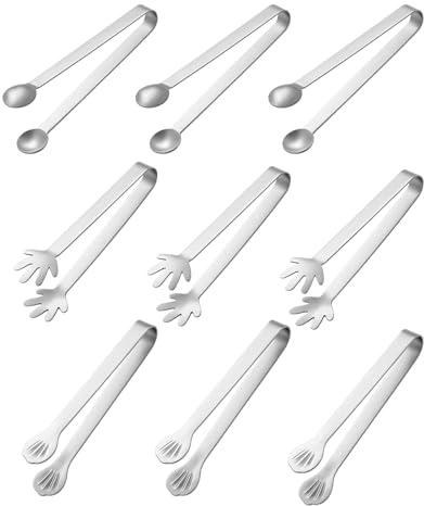 Lotnery 9-Piece Mini Serving Tongs Set, Stainless Steel Ice Tongs & Sweet Tongs for Pick Mix - 4.8 Inch Appetizer Grabbers for Sugar Cubes, Candy, Buffets, Tea Parties, and Everyday Use