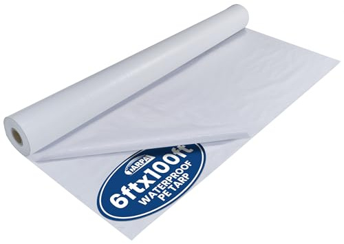 TARPAL 6x100 Feet White Tarp Roll 5mil Waterproof Tarps polyethylene Multipurpose Tarp Cover Dustproof, Tear Resistant for Decoration, Greenhouse, Painting, Home use