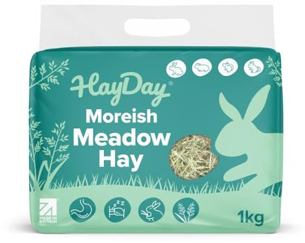 HayDay Premium, Long Stem Meadow Feeding Hay for Rabbits, Guinea Pigs & Small Pets - Moreish Meadow Hay 1kg - Soft Texture for Bedding, Dust Extracted for Small Animals