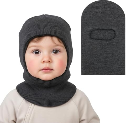 Werownsgso Barn vintermössa varm halsduk huva av fleece mjuk rund halsduk mössa söt varm vinterstickad mössa varm halsduk med huva lämplig för småbarn pojkar flickor 1–6 år, Mörkgrå, one size