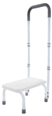 85‑95cm Höhenverstellbar Badewannenstufe bis 136kg mit Haltegriff,Einstiegshilfe aus Carbonstahl für Senioren,Trittstufe Tritthocker mit Ablauflöchern,Badewanneneinstiegshilfe für Küche Bad (weiß)