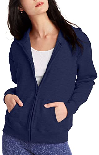 Hanes womensO4637Women's Fleece Full Zip Hood Long Sleeve Hoody - Blue - Small