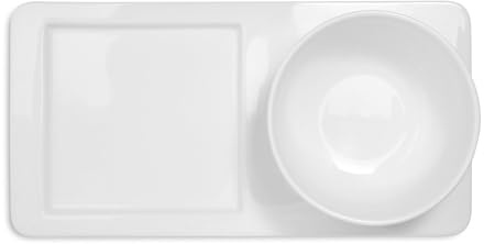 Sur La Table Soup and Sandwich Serving Set Plate Combo, 21 oz Soup Bowl and Plate, White - Microwave and Dishwasher