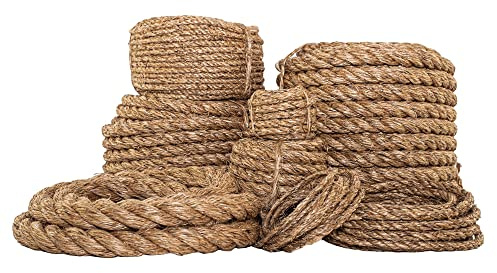 SGT KNOTS Twisted Manila Rope - Natural 3 Strand Fiber Hemp Rope for Indoor and Outdoor Use - Multipurpose Manila Rope for Crafts, DIY Projects, Home Decorating, Climbing - 1/4 in x 50 ft