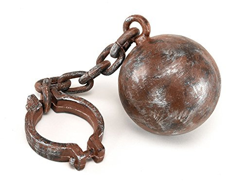 Jumbo Plastic Ball & Chain - 1 Pc, Realistic Design Costume Accessory, Perfect for Halloween, Pirate Themed Parties & More, Grey, Brown Halloween Halloween