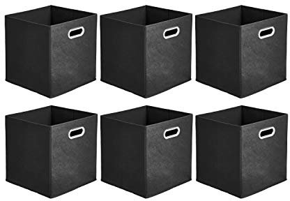 Amazon Basics Collapsible Fabric Storage Cubes with Oval Grommets - 6-Pack, Black
