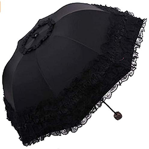 zmgmsmh Foldable Lace Parasol Travel sun rain Umbrella Compact anti UV Resistance Princess Sun Umbrella for Women Girls (Lace Black)