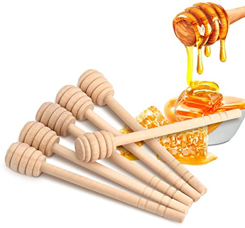 50pcs Wooden Honey Sticks, Individually Wrapped Wooden Honey Spoon Small Wooden Honey Dipper Sticks Drizzler for Honey Jar Pot Dispense Drizzle Honey Wedding Party Favors(15cm)