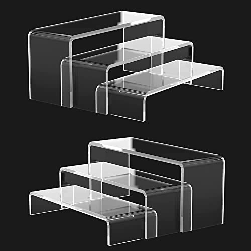 6pcs Acrylic Display Riser Stands, Clear Perspex Shelves for POP Figures, Acrylic Risers Showcase Shelf, Tiered Plastic Display Stand for Collectibles, Perfume, Fragrance, Makeup, Cupcake, Jewelry