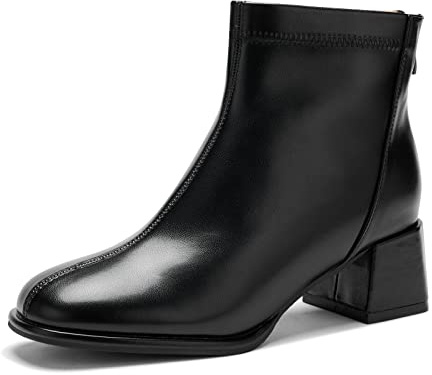 Stivaletti da donna con chiusura lampo con tacco medio alto, punta tonda, scarpe casual per feste, Nero verniciato., 39 EU