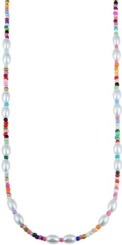GD GOOD.designs Perlenkette Damen mit Bunten Perlen | Halskette mit Perle (42-47cm) | Hautverträgliche Perlen Kette ohne Anhänger | Bunt und wasserfest
