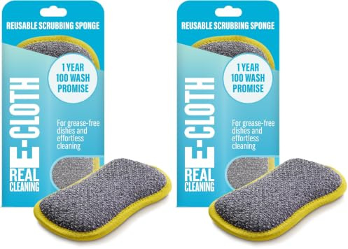 E-Cloth Washing Up Pad, Non-scratch Kitchen Scrub Sponge, Washable and Reusable, 100 Wash Promise, Yellow, 2 Pack