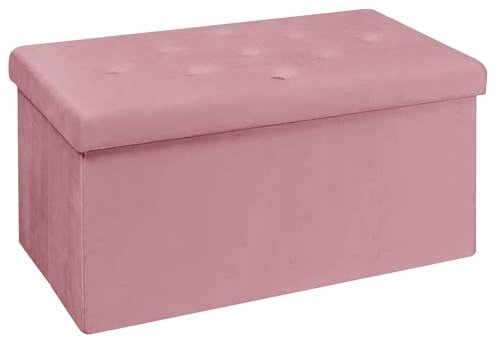 BRIAN & DANY Puff Almacenaje, Baúl de Almacenaje Plegable, Banco Almacenaje con Tapa, Taburete de Terciopelo para Dormitorio Entrada, 80 x 40 x 40 cm, Rojo Melocotón