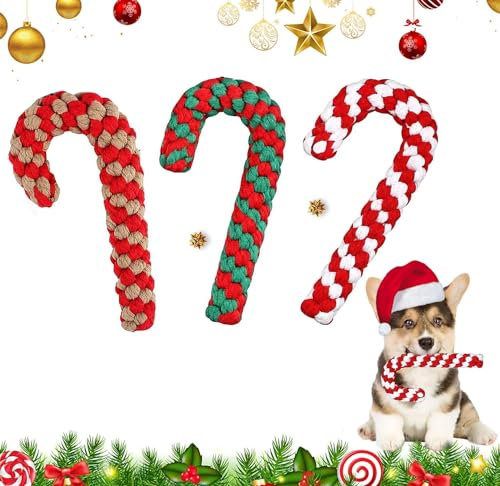 Weihnachts Zuckerstange Seil, Hunde Kauspielzeug, 3 Stück Hundespielzeug, Weihnachten Geschenk, Seil Baumwolle, Interaktives Spielseil für Zahnreinigung
