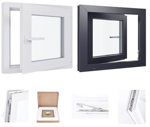 Kunststofffenster Kellerfenster Fenster - 2 Fach Verglasung - weiß/anthrazit - BxH: 1000x600 mm - DIN Links