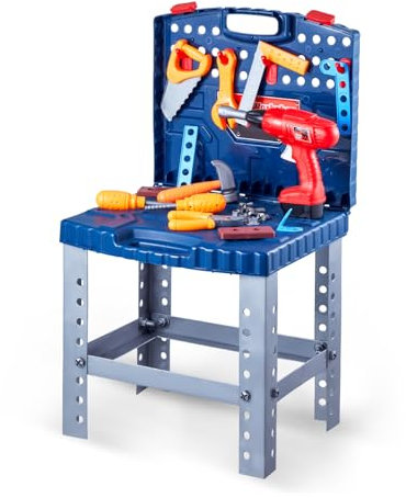 VEVOR Kinder-Werkbank, 56-teiliges Werkzeugset, Spielwerkzeuge mit realistischen Werkzeugen und elektrischer Bohrmaschine, Bauwerkzeug für Kleinkinder, für Kinder ab 3 Jahren