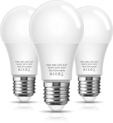 Flaspar E27 LED Bulb 150W Equivalent, 15W E27 Light Bulbs Screw Warm White 3000K, ES Edison Screw in Energy Saving Bulbs, 3Pack